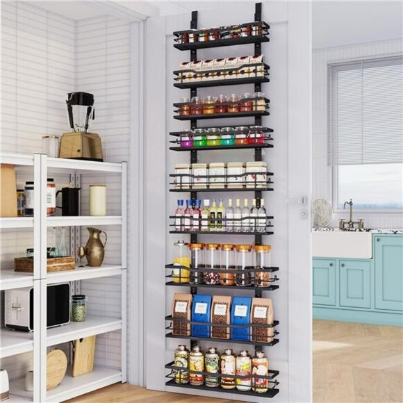 Over The Door Pantry Organizer 9 Tier Adjustable Metal Spice Rack Storage - Picture 1 of 7
